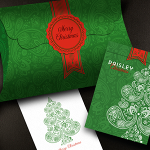 Paisley Metallic Green Christmas Playing Cards by Dutch Card House Company