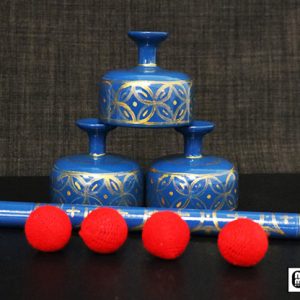 Indian Street Cups with Wand (Hand painted blue) by Mr. Magic – Trick